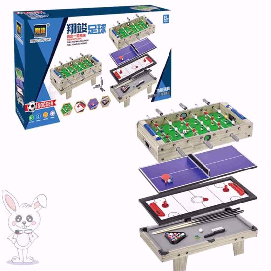 صورة طاولة ألعاب متعددة على الطاولة - طاولة صغيرة محمولة لكرة القدم/لعبة كرة القدم + هوكي الهواء + حمام السباحة/البلياردو + تنس الطاولة/بينج بونج، طاولة ألعاب أركيد للأطفال لعبة تعليمية، لغرف الألعاب، والأسرة