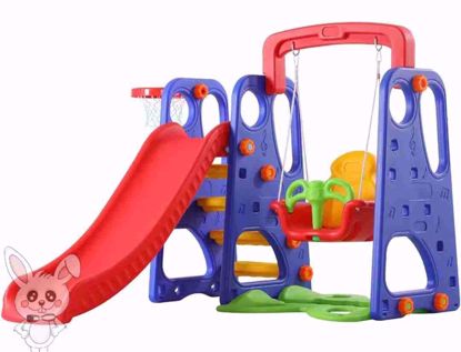 صورة مجموعة العاب منزلقة وارجوحة مع حلقة كرة سلة 3 في 1 متعددة الالوان