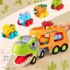 صورة شاحنة ديناصور للأطفال مع 6 مركبات سيارة ديناصور مطاطية ناعمة