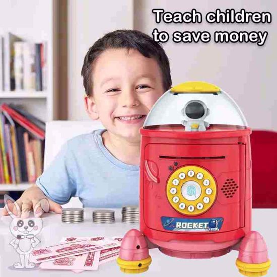 صورة نمط جديد روك حصالة صندوق فتح تلقائي للباب صندوق توفير الكهرباء البلاستيكي مع قفل