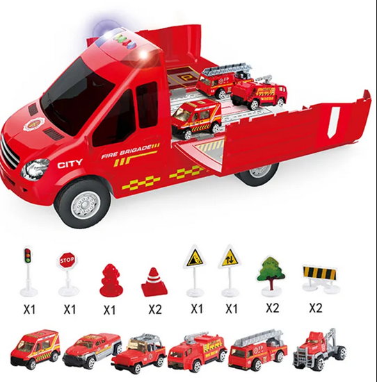 Picture of *Children's toy car set, fire truck with miniature alloy car, educational fire toy car