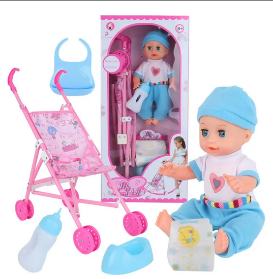صورة 1جديد  مجموعة ألعاب حضانة فاخرة 6 في 1, مجموعة ألعاب حضانة فاخرة 6 في 1 مع عربة أطفال وزجاجة ومقلاة سرير وحفاضات ومريلة (تشمل الدمية) مجموعات دمى للأطفال حديثي الولادة