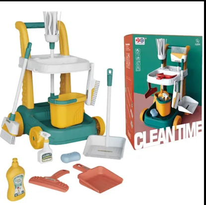 صورة // مجموعة أدوات التنظيف المدرسية للأطفال من Jinming عربة لعب مجموعة ألعاب المنزل أدوات التنظيف للأطفال ألعاب