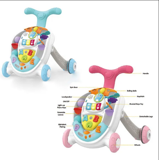 صورة ? جديد 3 في 1 ألعاب للنشاطات متعددة الاستخدامات للدفع والسحب ألعاب تعليمية للجلوس والوقوف ألعاب مشاية موسيقية تعليمية من البلاستيك للأطفال