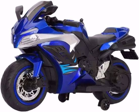 Picture of @@R6 Battery Operated Manual Racing Bike for Children with Music, LED Lights and Support Wheels, Electric Bike for Children 2.5 to 8 Years Old (Blue)