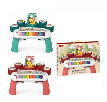 صورة XX آلة موسيقية على شكل حيوانات عالية الجودة متعددة الوظائف 3 في 1 لعبة بيانو مع أورغن إلكتروني ألعاب مضيئة للأطفال للتعليم المبكر