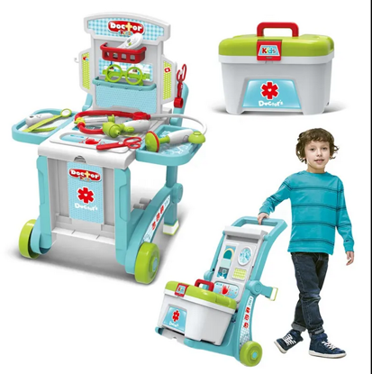 صورة == التعليمية 3 في 1 مسرحية وحدة طبية طبيب الاطفال لعب عربة دور اللعب الطبيب مجموعة
