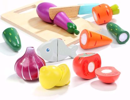 Picture of  TOP BRIGHT Pretend Play Food Kitchen Set, Wooden Cutting Fruits and Vegetables Educational Toys, Kitchen Accessories for Toddlers 3 Years +