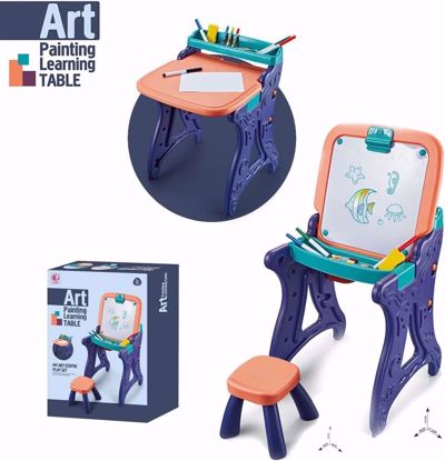 Picture of --+Double-Sided Foldable Drawing Board for Kids with Accessories, Multifunctional Children's Activity Desk, Kids Learning Table with Chair, Educational Gift for Boys and Girls Ages 6-12