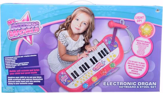 صورة 7/لعبة البيانو الالكتروني ماي ميوزك ورلد مع ميكروفون للغناء و كرسي صغير لأطفال, متعدد الألوان