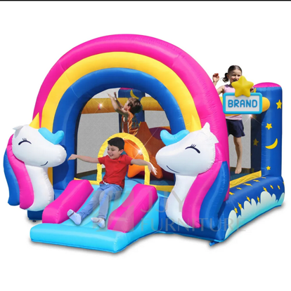 Picture of 14/26 Inflatable Rainbow Castle Little Pony Slide Portable Children Family Playground with Lights and Sound Interaction