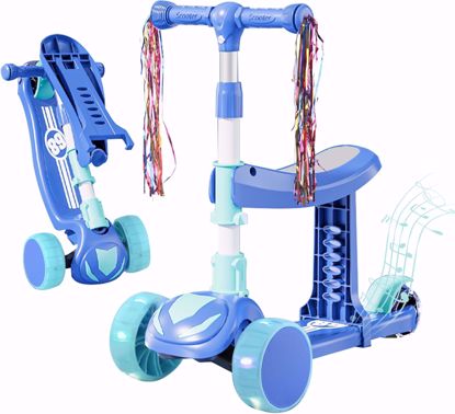 Picture of 17/ 3-Wheeled Scooter for Kids with LED Wheel Lights Kick Scooters for Boys Girls Ages3-9 Foldable Toy Scooter with Adjustable Height Wide Deck and Removable Seat 