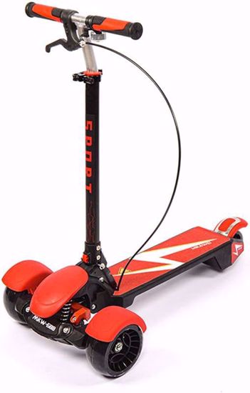 صورة 32/سكوتر للاطفال بثلاث عجلات قابل للطي بارتفاع للتعديل من كول بيبي للاعمار 3 الى 16 سنة مع موسيقى وضوء هيكل يحتوي على الألومنيوم أحمر