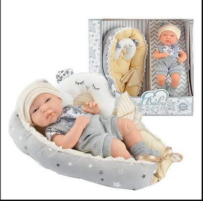 Picture of  Pretend Play Set Game 12 Inch Newborn Kids Baby Doll Toy with Cradle Quilt Pillow
