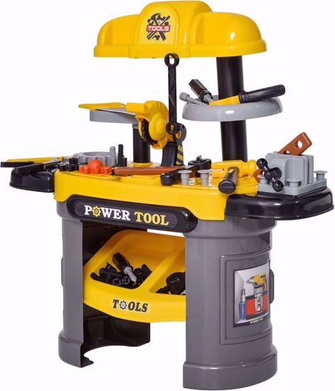 صورة 51/منضدة وأدوات HOMCOM للأطفال، لعبة تقليد 64 ملحقًا متضمنة باللون الأصفر والرمادي لعبة ادوات النجار