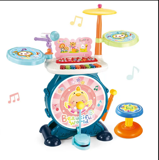 Picture of 78/ Kids Electronic Piano Keyboard Drum Kit Kids Drum Kit with Adjustable Microphone Educational Music Toys for Children