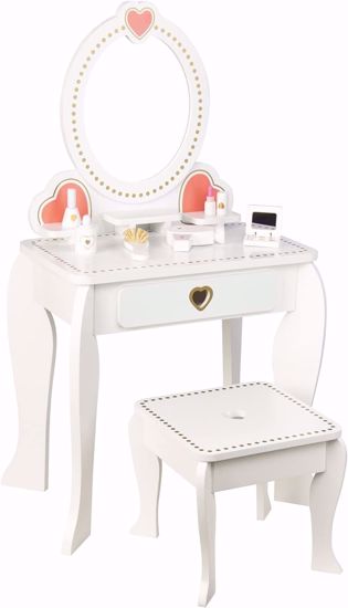 صورة 85/طقم أدوات تجميل للأطفال من WoodenEdu مع مرآة ومقعد، طقم طاولة وكرسي لأدوات التجميل للأطفال الصغار والأطفال، لون أبيض