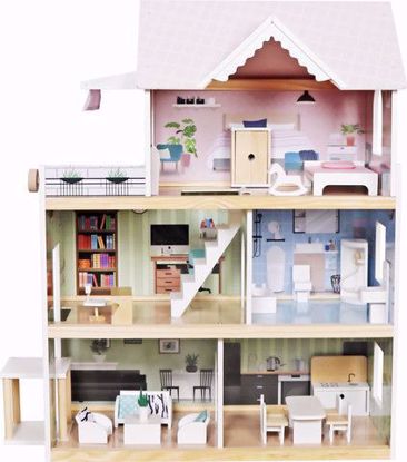 Picture of Wooden dollhouse with a swimming pool, an elevator ZA4835