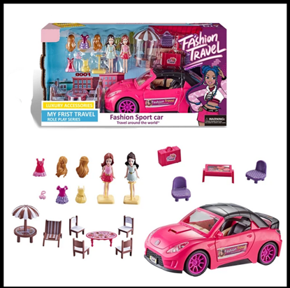 Picture of 114/ Girls' Home Playset, Racing Car with Sound and Light, Doll and Travel Toy