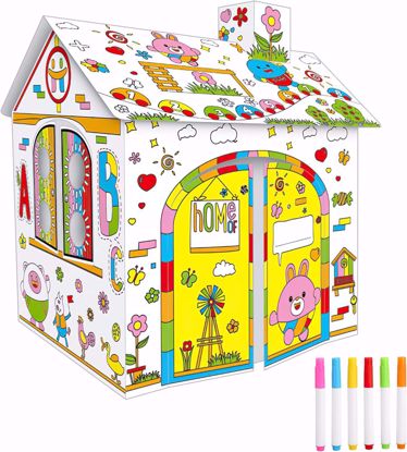 Picture of OAOEYE Kids 3D Cardboard Doodle Playhouse, Cardboard Playhouse and Craft Activity for Kids, for Coloring and Pretended Play, DIY Educational Craft Activity...