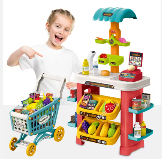 Picture of 281/New Design Colorful Shopping Toys Supermarket Table Toys for Kids Home Supermarket Toys with Shopping Cart