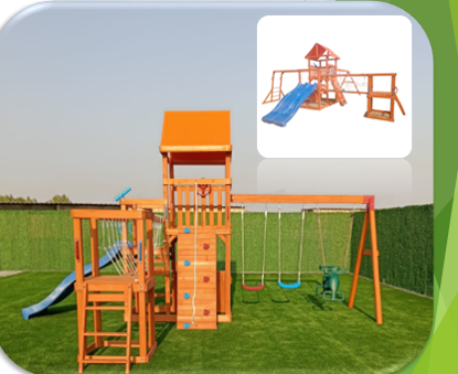 Picture of  DP BRIDGEPORT SWING SET WITH CLIMBING WALL WOODEN GYMSET Product Dimensions: ‎‎(L 8M x W 8M x H 3M)