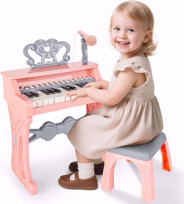 Picture of Digital piano keyboard for girls with stand, microphone, seat, recording and playback function, 25 keys, 22 demos and 6 rhythms from Diao, electronic music piano...