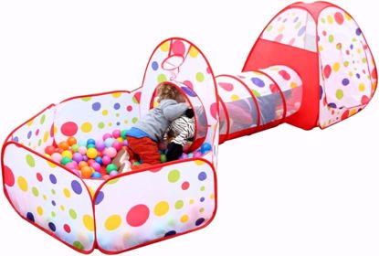 صورة 309/خيمة لعب للأطفال مع نفق وبيت كرات مع شنطة تخزين بسوستة من ديتشوي، خيمة لعب للأطفال للعب في الأماكن المغلقة والمفتوحة (لون أحمر)