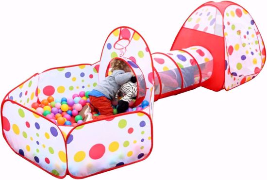 صورة 309/خيمة لعب للأطفال مع نفق وبيت كرات مع شنطة تخزين بسوستة من ديتشوي، خيمة لعب للأطفال للعب في الأماكن المغلقة والمفتوحة (لون أحمر)