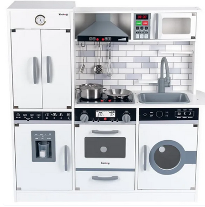 صورة 318/مجموعة مطبخ خشبي من BYJ Kienvy مع مجموعة ألعاب طبخ تظاهرية مدمجة