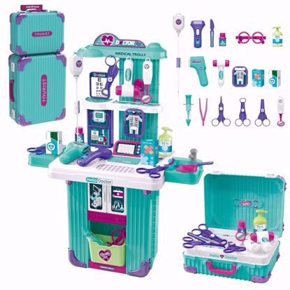 Picture of deAO Doctor Kit for Kids Pretend Play Set Doctor Ki Doctor Medical Mobile Station Table Set Suitcase with Other Accessories, Fun Role Play...