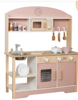 صورة 415/مطبخ خشبي للأطفال من AVKO، لون بارما الوردي، أبعاده 80×68×28 سم، مزود بفرن وميكروويف وحوض غسيل و11 ملحقًا، مناسب للأطفال