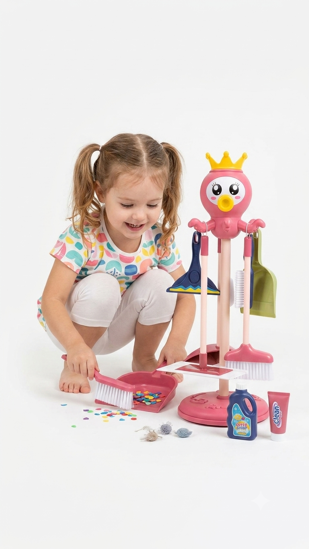 Picture of Kids Cleaning Tool Play Set for Boys and Girls Educational Pretend Cleaning Toys with Broom Mop Brush Dustpan and Spray Accessories for Household Role Play