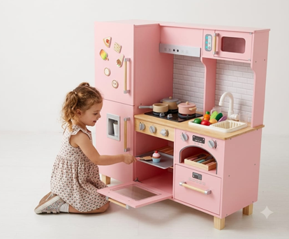 صورة 478/ المطبخ الخشبي للأطفال من KidKraft يتميز بلونه الوردي الكلاسيكي وتصميمه الواقعي المتكامل