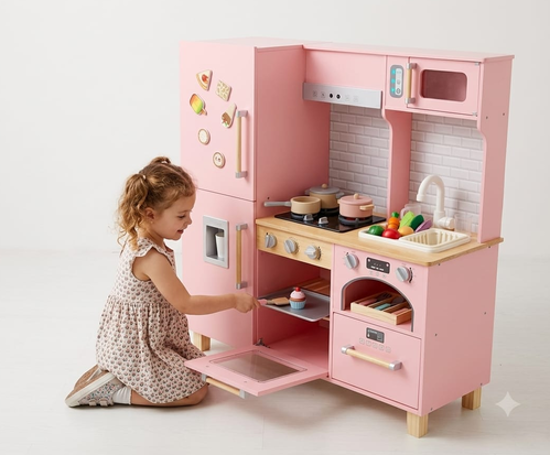 صورة 478/ المطبخ الخشبي للأطفال من KidKraft يتميز بلونه الوردي الكلاسيكي وتصميمه الواقعي المتكامل